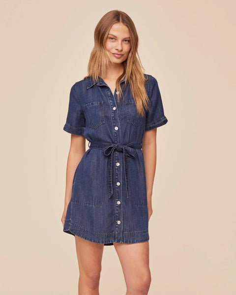 Short Sleeve Utility Shirt Dress - Horizon Blue Wash