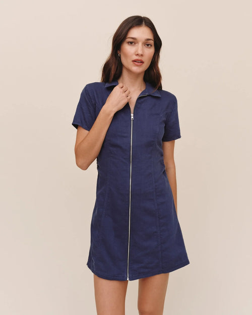 Short Sleeve Zip Front Dress - Deep Cobalt