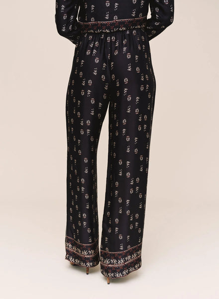 Single Pleat Wide Leg Border Pant - Floral Border Print