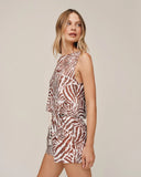 Sleeveless Boat Neck Split Back - Abstract Shell Print