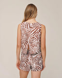 Sleeveless Boat Neck Split Back - Abstract Shell Print