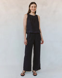 Sleeveless Trimmed Yoke Seam Top - Black