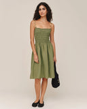Smocked Dress With Beaded Straps - Olive Leaf