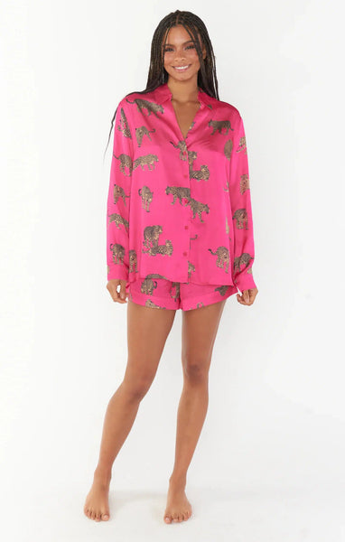 Early Riser PJ Set - Fuschia Feline Fine Silky