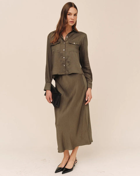 Utility Crop Button Down - Army Olive