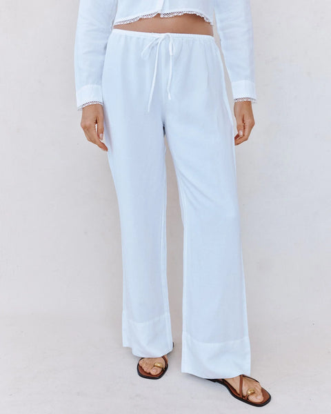 Wide Hem Drawstring Pant - White