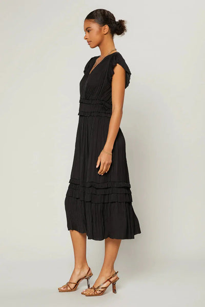 Sereia Pleated Midi Dress - Black