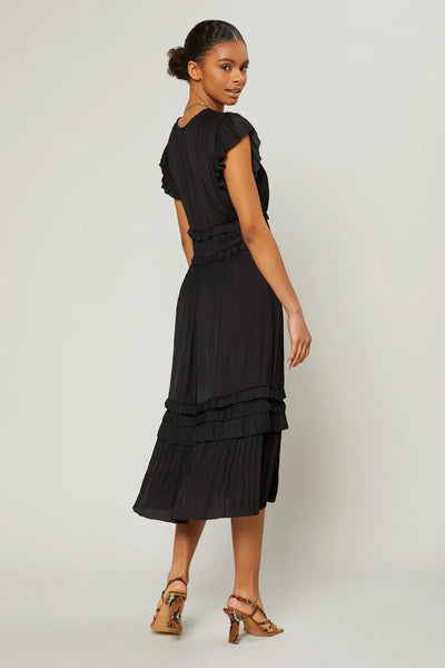 Sereia Pleated Midi Dress - Black