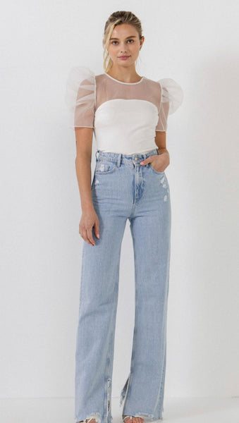 Belle Puff Sleeve Top - White