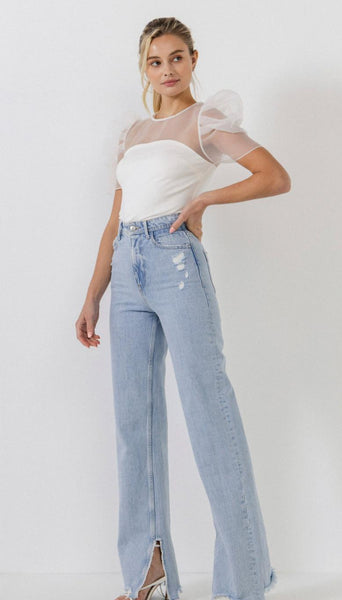 Belle Puff Sleeve Top - White