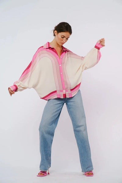 Retro Button-Down Shirt - Pink