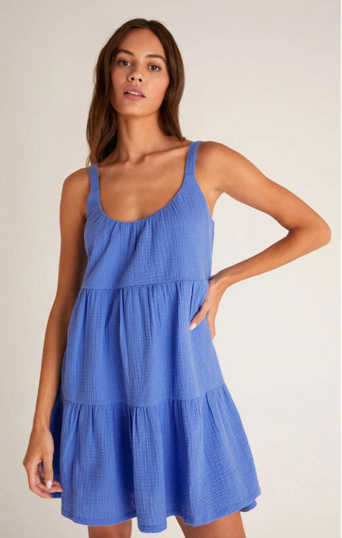 Danny Gauze Mini Dress - Pacific Blue