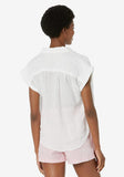 Short Sleeve Flowy Pocket Button Down - White