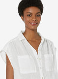 Short Sleeve Flowy Pocket Button Down - White