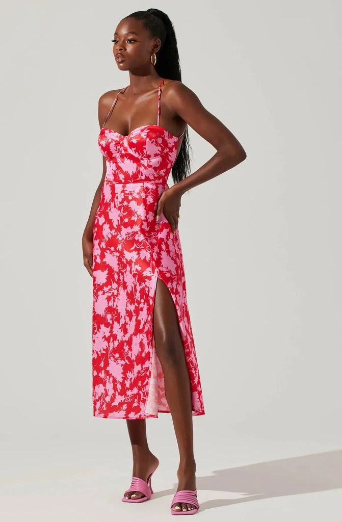 Zara red 2025 floral midi dress