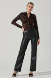 Rowella Ruched Button Down Top - Brown