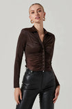 Rowella Ruched Button Down Top - Brown