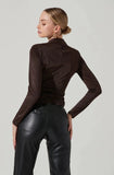 Rowella Ruched Button Down Top - Brown