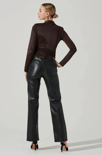 Rowella Ruched Button Down Top - Brown