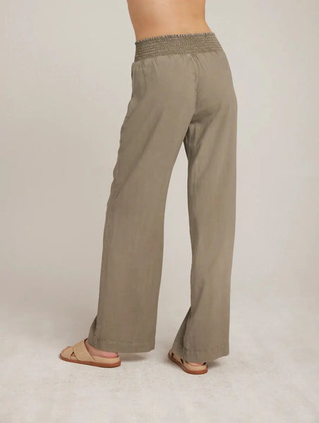 Smocked Waist Wide Leg Pant - Soft Army