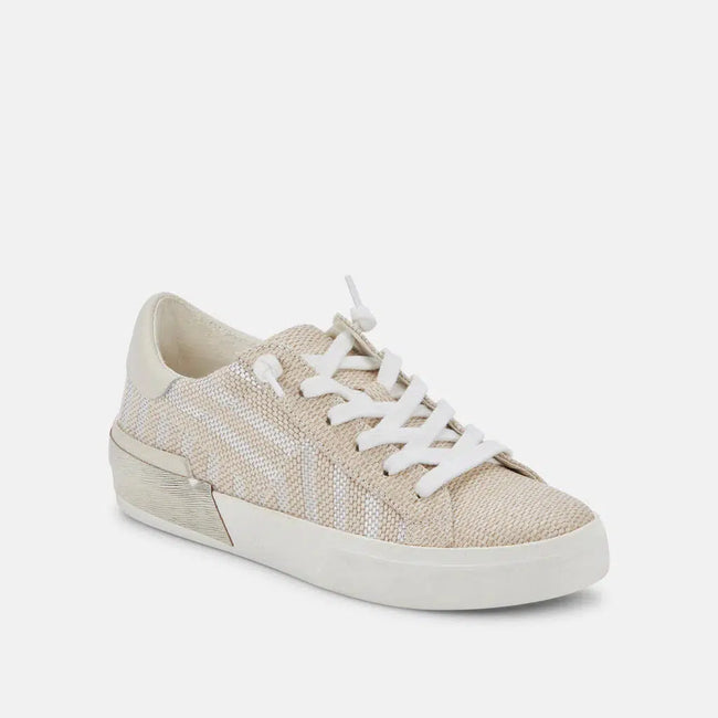 Zina Sneakers - White Stripe Raffia