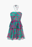 Ruched Bust Tiered Mini Dress - Sea Green