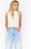 Charlie Zip Top - Cream Rib Knit