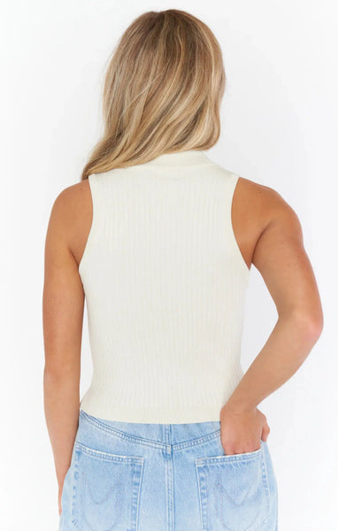 Charlie Zip Top - Cream Rib Knit