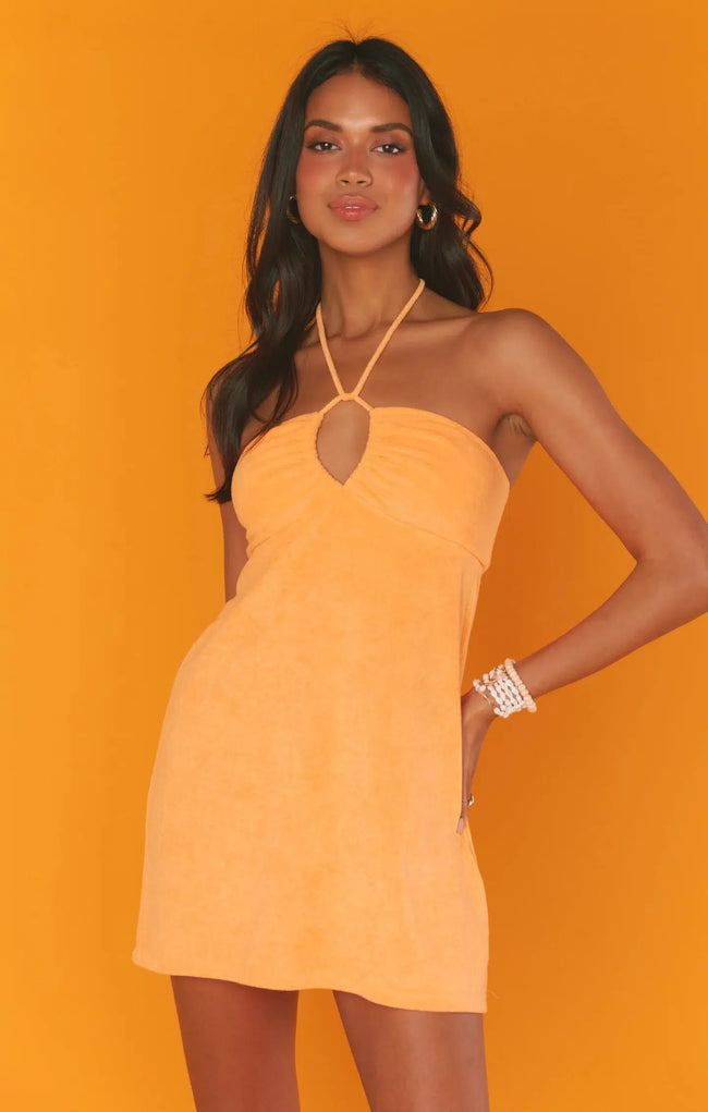 Outgoing Mini Dress - Orange Terry