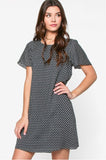 Printed Lace-up Shift Dress