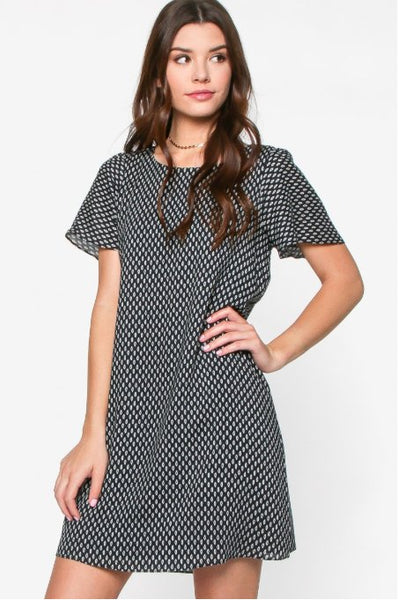Printed Lace-up Shift Dress