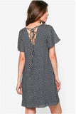 Printed Lace-up Shift Dress