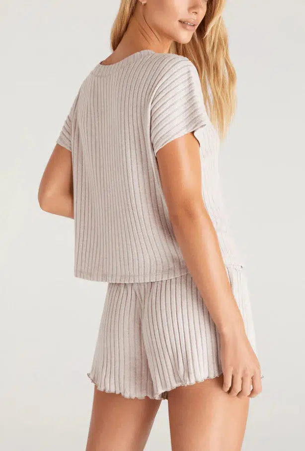 Dawn Smocked Rib Short - Heather Taupe