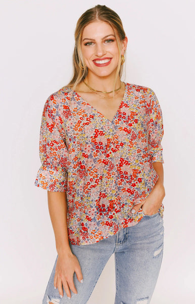 Multi Floral V-Neck Top