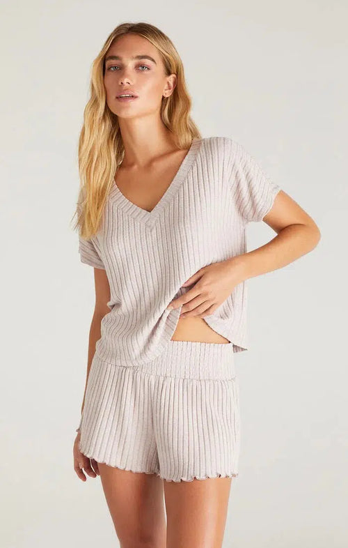 Dawn Smocked Rib Short - Heather Taupe